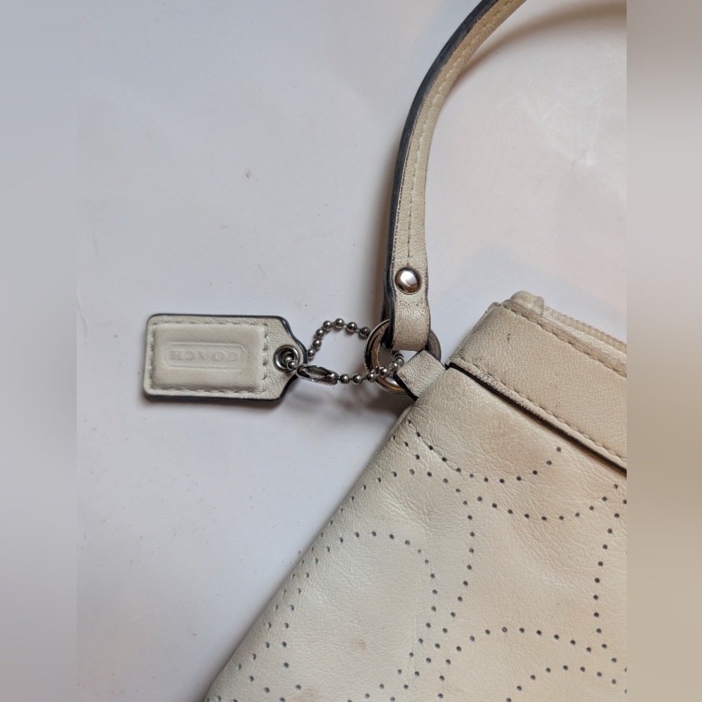 Coach perforated logo leather wristlet in a off-white color in VGUC - Picture 2 of 16